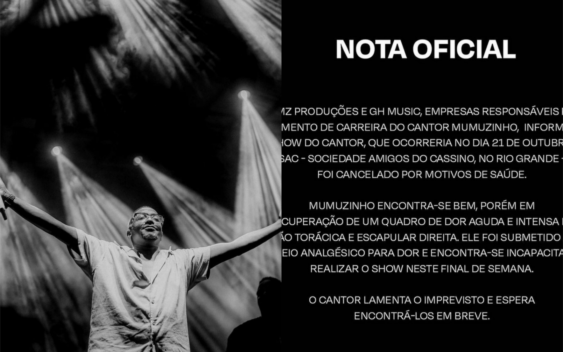 Mumuzinho cancela apresentação no Rio Grande do Sul por motivos de saúde - Reprodução/Instagram