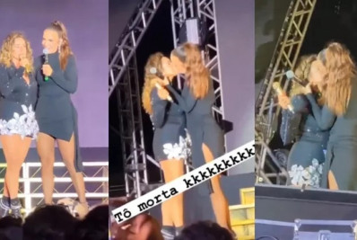 Daniela Mercury dá selinho em Luísa Sonza e Ivete Sangalo em show