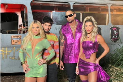 Léo Santana e Zé Felipe gravam clipe com participações de Virginia e Lore Improta