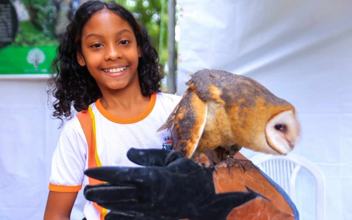 Izabelle Gonçalves, da escola Municipal Bairro das Graças, se encantou com a coruja da igreja