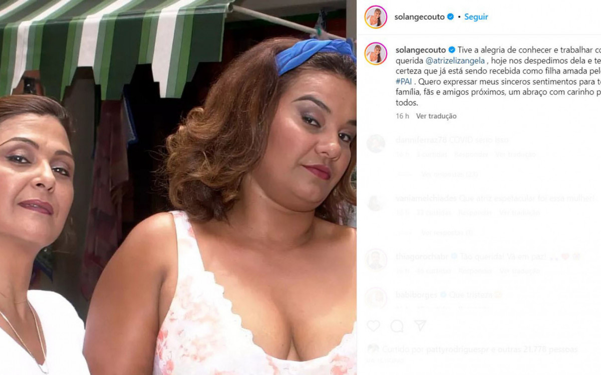 A atriz Solange Couto lamentou a morte de Elizângela, com quem trabalhou numa novela