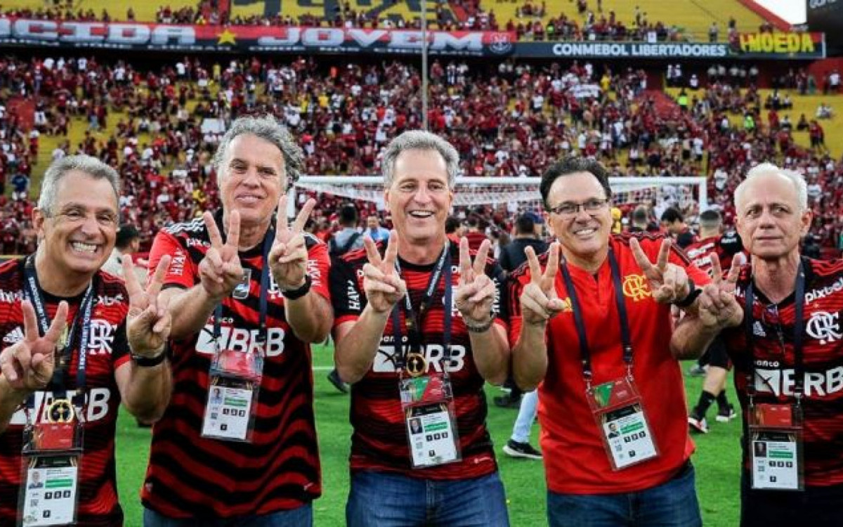 Luiz Eduardo Baptista, Gustavo Oliveira, Rodolfo Landim, Rodrigo Dunshee, membros da diretoria do Flamengo
