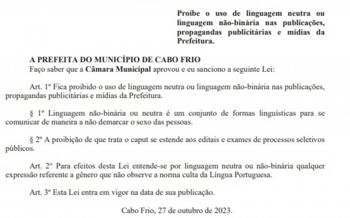 Lei propibe uso do pronome neutro em repartições públicas e escolas