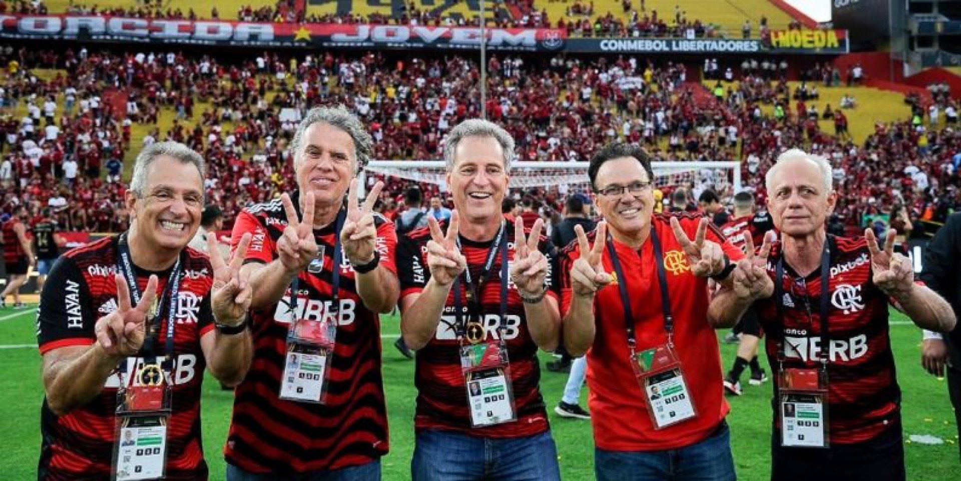 Luiz Eduardo Baptista, Gustavo Oliveira, Rodolfo Landim, Rodrigo Dunshee, members of the Flamengo board - Photo: Marcelo Cortes