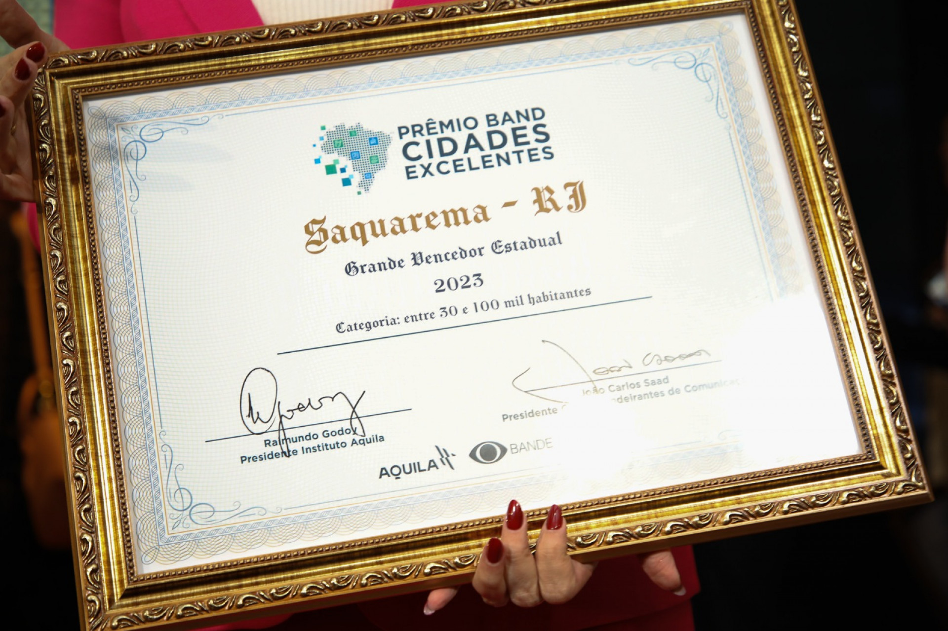 Saquarema recebe Prêmio Band Cidades Excelentes pelo Instituto Aquila e Grupo Bandeirantes  - Divulgação/Prefeitura de Saquarema