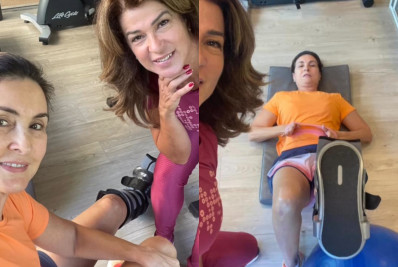 Fátima Bernardes faz exercícios em recuperação após fraturar o pé: 'Não posso parar'