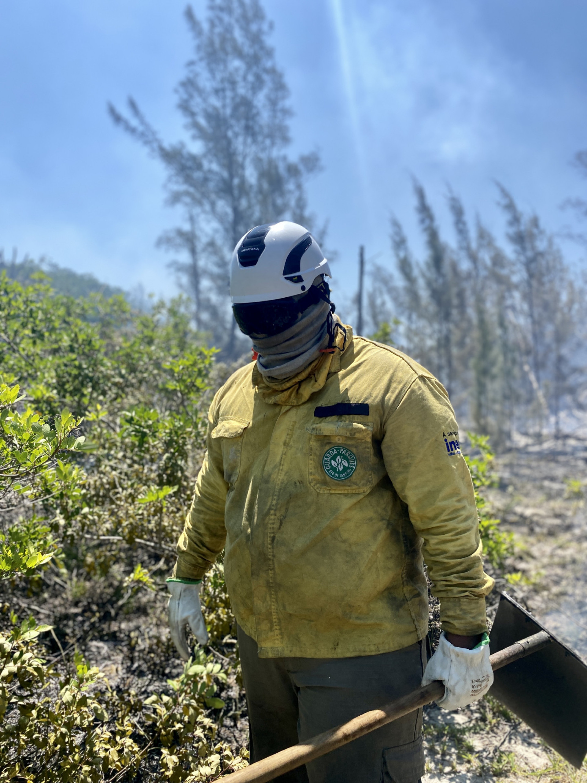 Cerca de 17 combatentes do Grupamento Operacional Ambiental e Mar&iacute;timo (GOPAM) e guarda-parques do INEA est&atilde;o trabalhando no local - Juliano Andrade/Vanessa Rodrigues