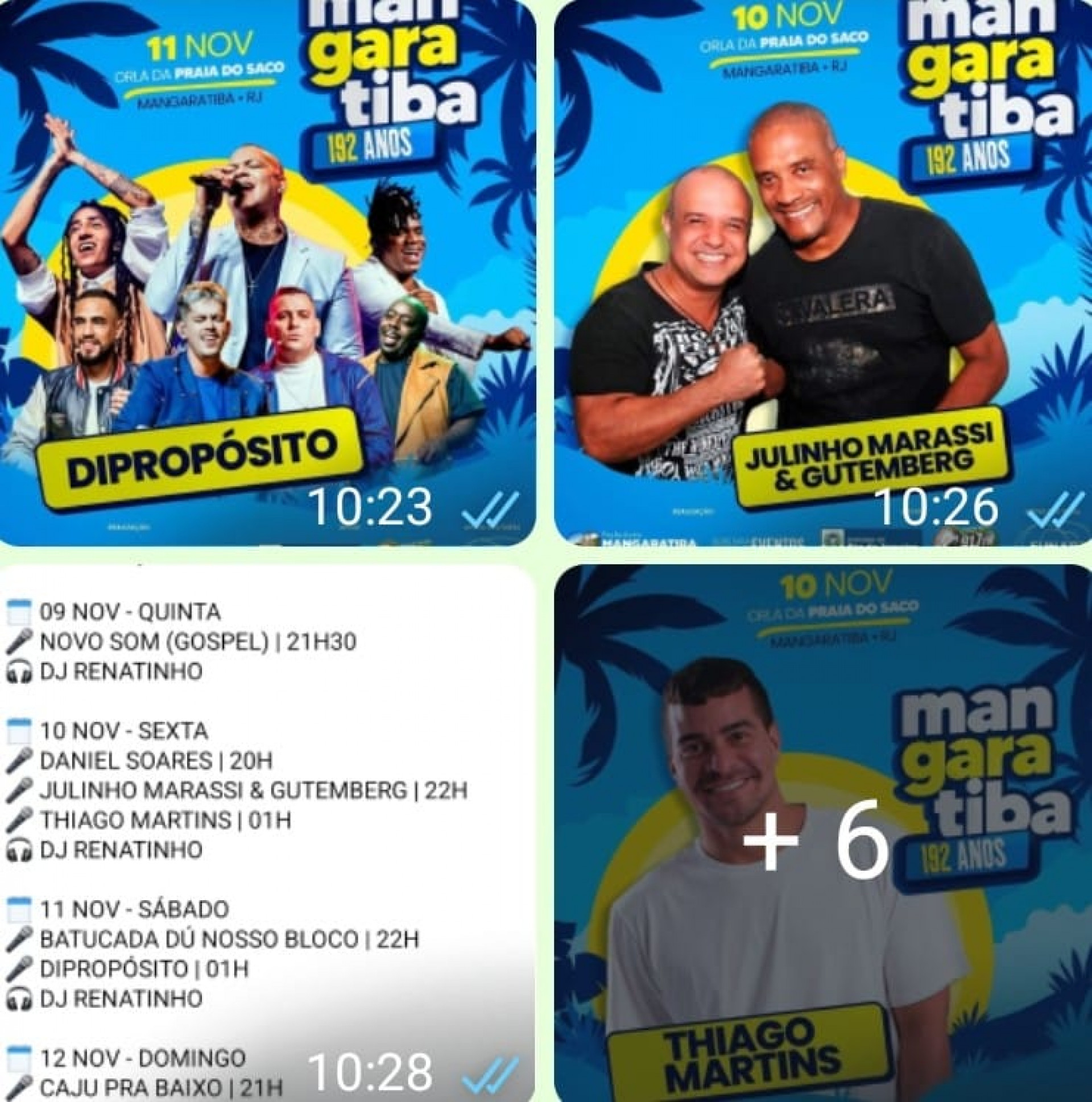 Atrações de hoje(10) e amanhã (11) aniversário de Mangaratiba