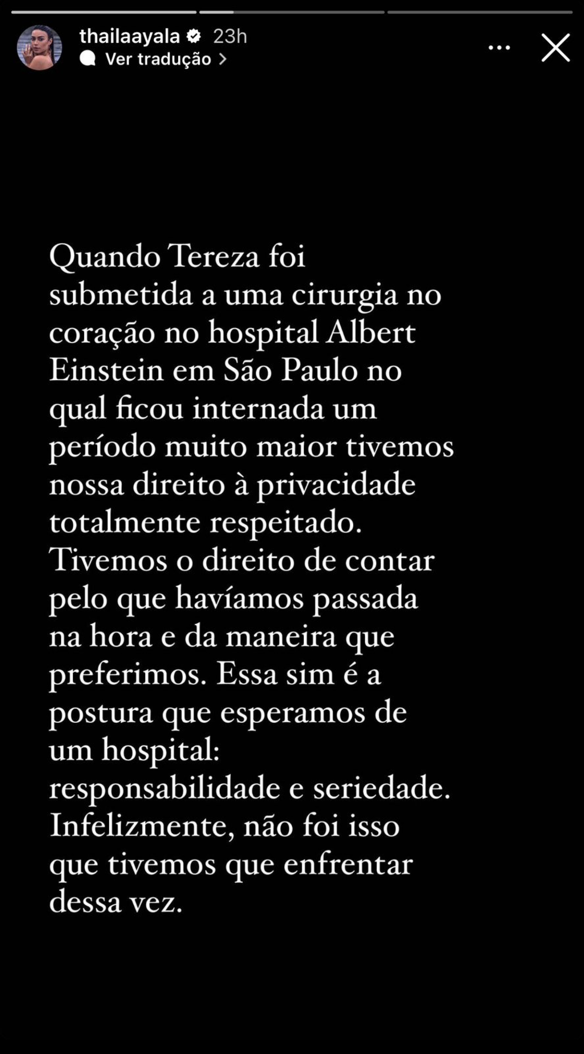 Thaila Ayala desabafa após hospital vazar internação de sua filha - Reprodução