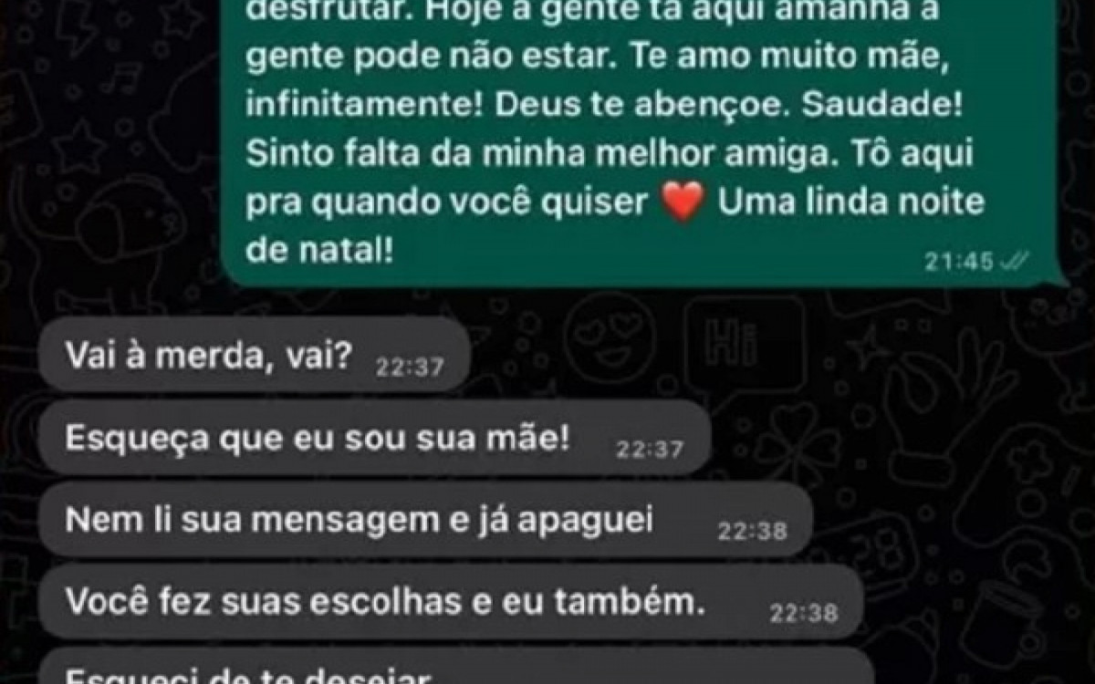 Print de conversa entre Larissa Manoela e a mãe