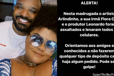 Arlindinho e Flora Cruz são assaltados após evento que homenageou Arlindo Cruz