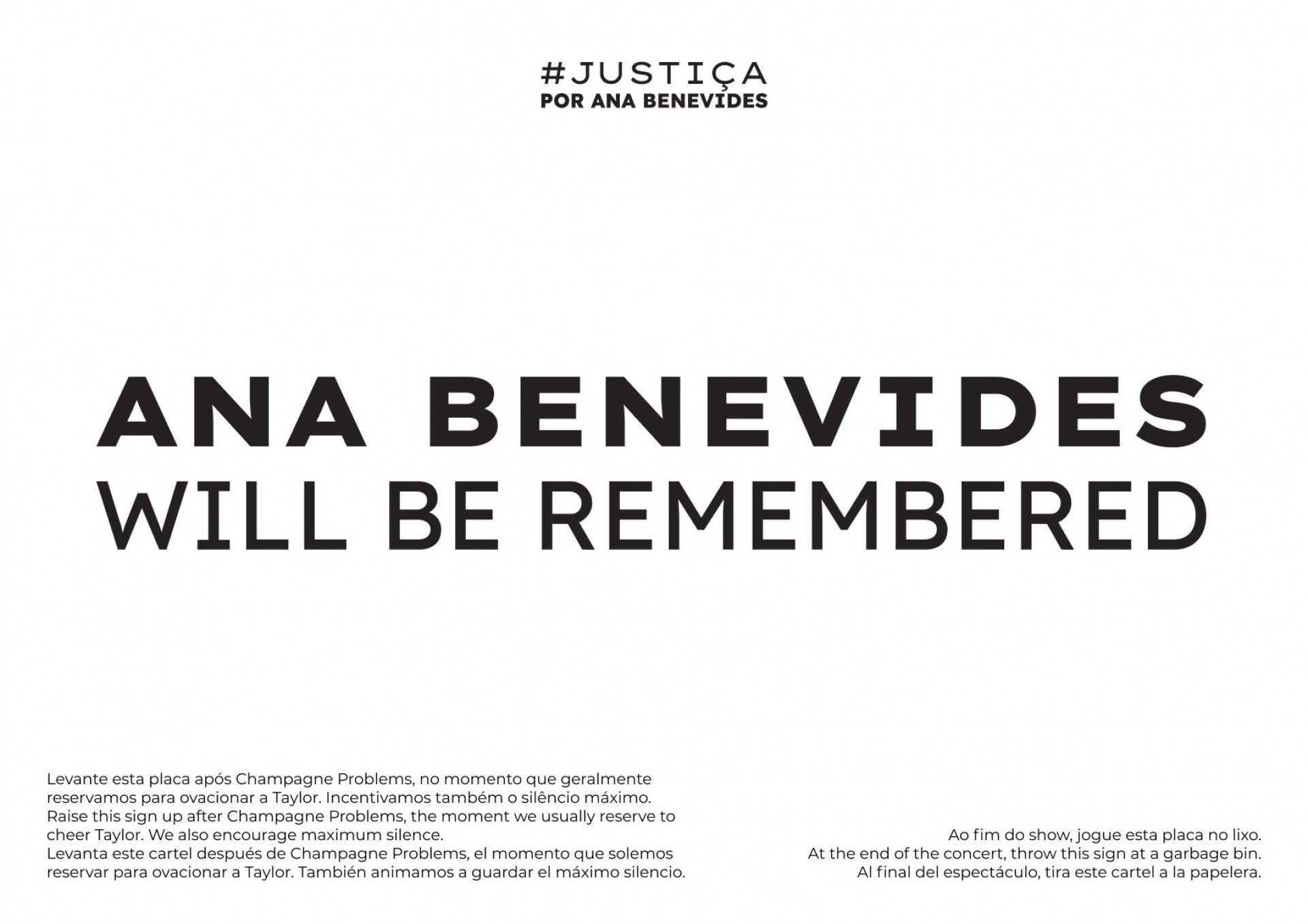 Fãs de Taylor Swift se mobilizam para realizar protesto em homenagem à falecida Ana Benevides - Reprodução/Twitter