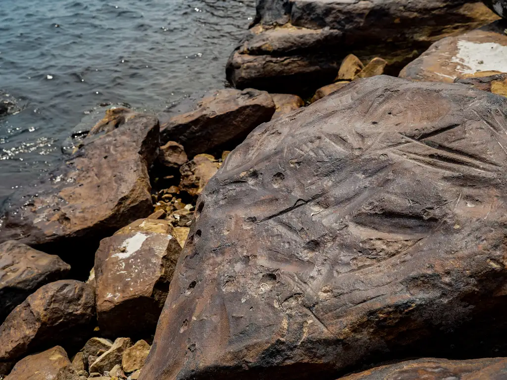 Gravuras de sítio arqueológico são vistas durante seca em Manaus