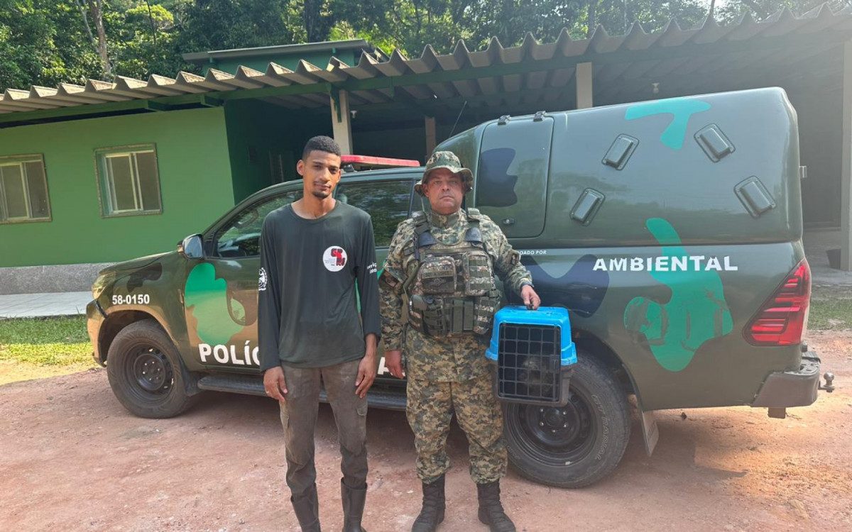 Agentes do Comando de Polícia Ambiental (CPAm) levaram o animal resgatado para o CPRJ, em Guapimirim