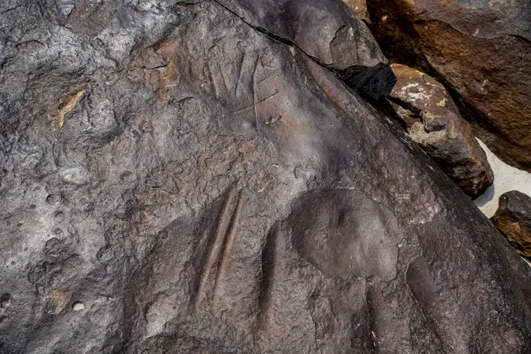 Gravuras de sítio arqueológico são vistas durante seca em Manaus