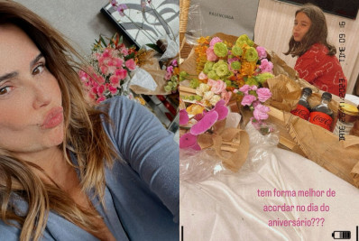 Deborah Secco inicia dia de seu aniversário com flores e café da manhã na cama