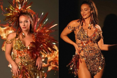 Em chamas! Paolla Oliveira usa look de 'fogo' em minidesfile da Grande Rio