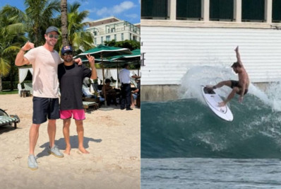 No Brasil, Chris Hemsworth curte dia de surfe ao lado de Italo Ferreira
