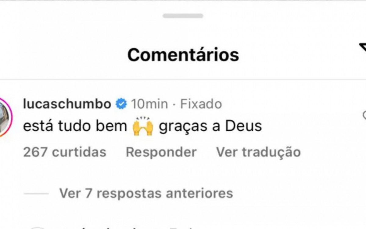 Lucas Chumbo comenta nas redes sociais que está tudo bem com o irmão
