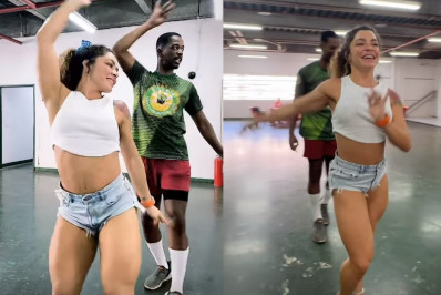 Rainha de bateria da Mocidade, Fabíola de Andrade mostra aula de samba