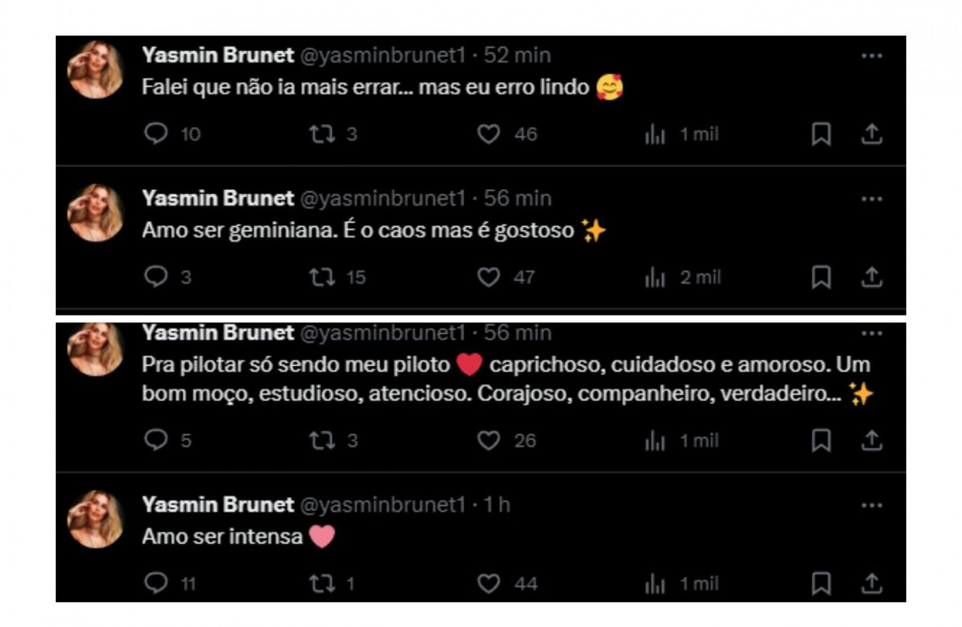 Yasmin Brunet apagou supostas indiretas postadas para MC Daniel - Reprodução / X