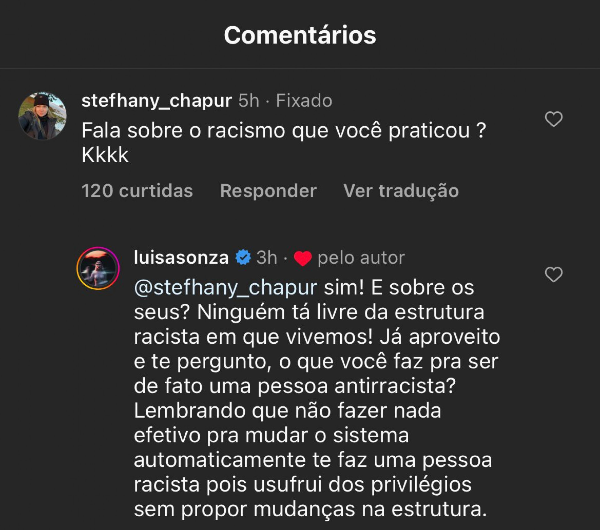 Luísa Sonza rebate crítica de internauta sobre caso de racismo
 - Reprodução / Instagram 