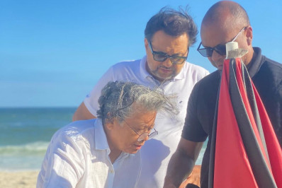 Geraldo Luís e Marlene Mattos gravam em praia do Rio