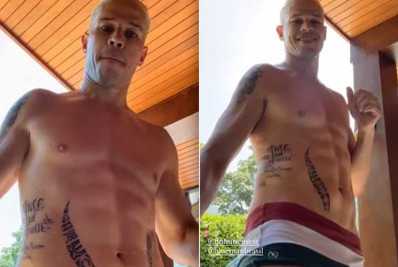 Animado, José Loreto aparece de sunga do Fluminense e volume chama atenção