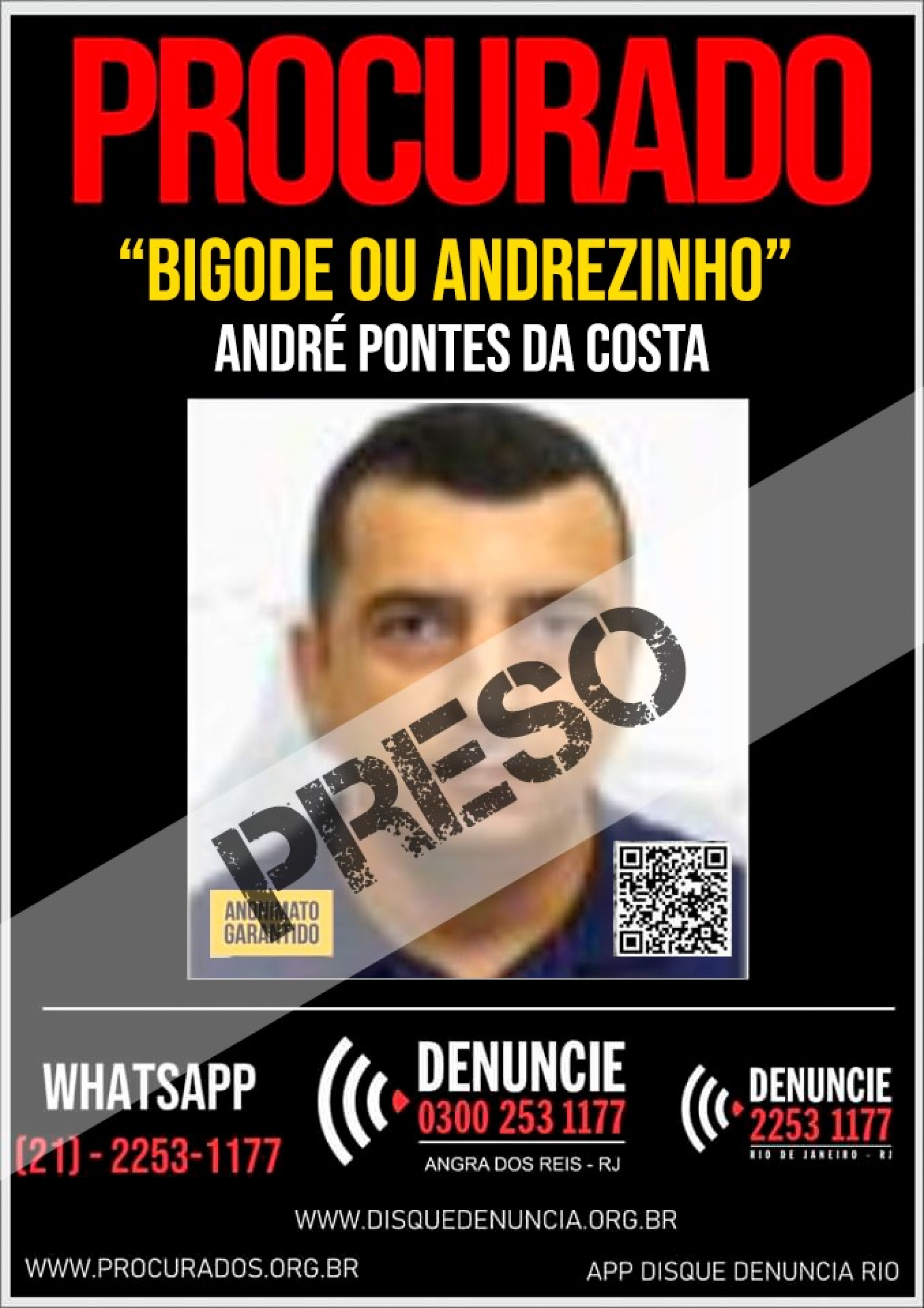 Caiu "Andr&eacute; Bigode" do alto escal&atilde;o do C.V. Ele foi preso na Japu&iacute;ba, em Angra dos Reis, na costa verde