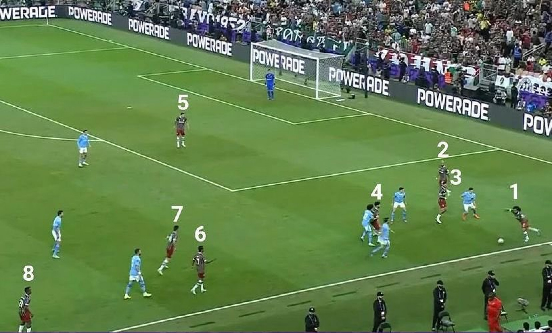 Posicionamento dos jogadores do Fluminense no primeiro gol do Manchester City - Reprodução