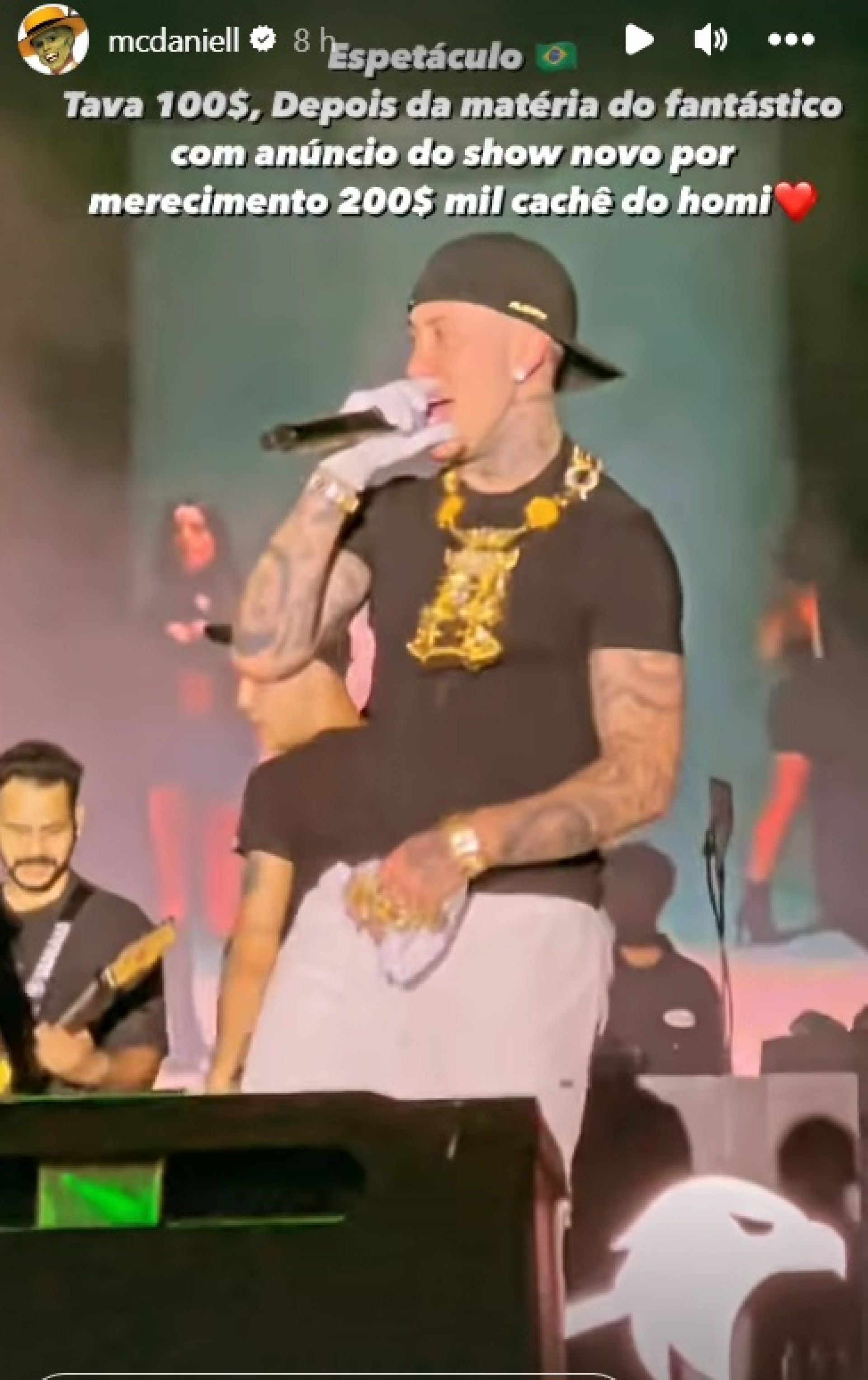 MC Daniel dobra valor de show - Reprodução de vídeo / Instagram