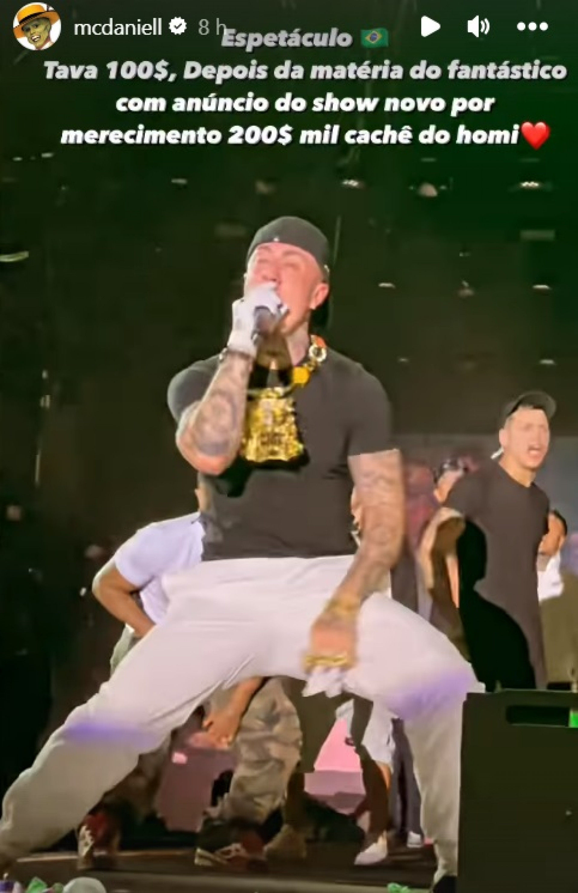 MC Daniel dobra valor de show - Reprodução de vídeo / Instagram