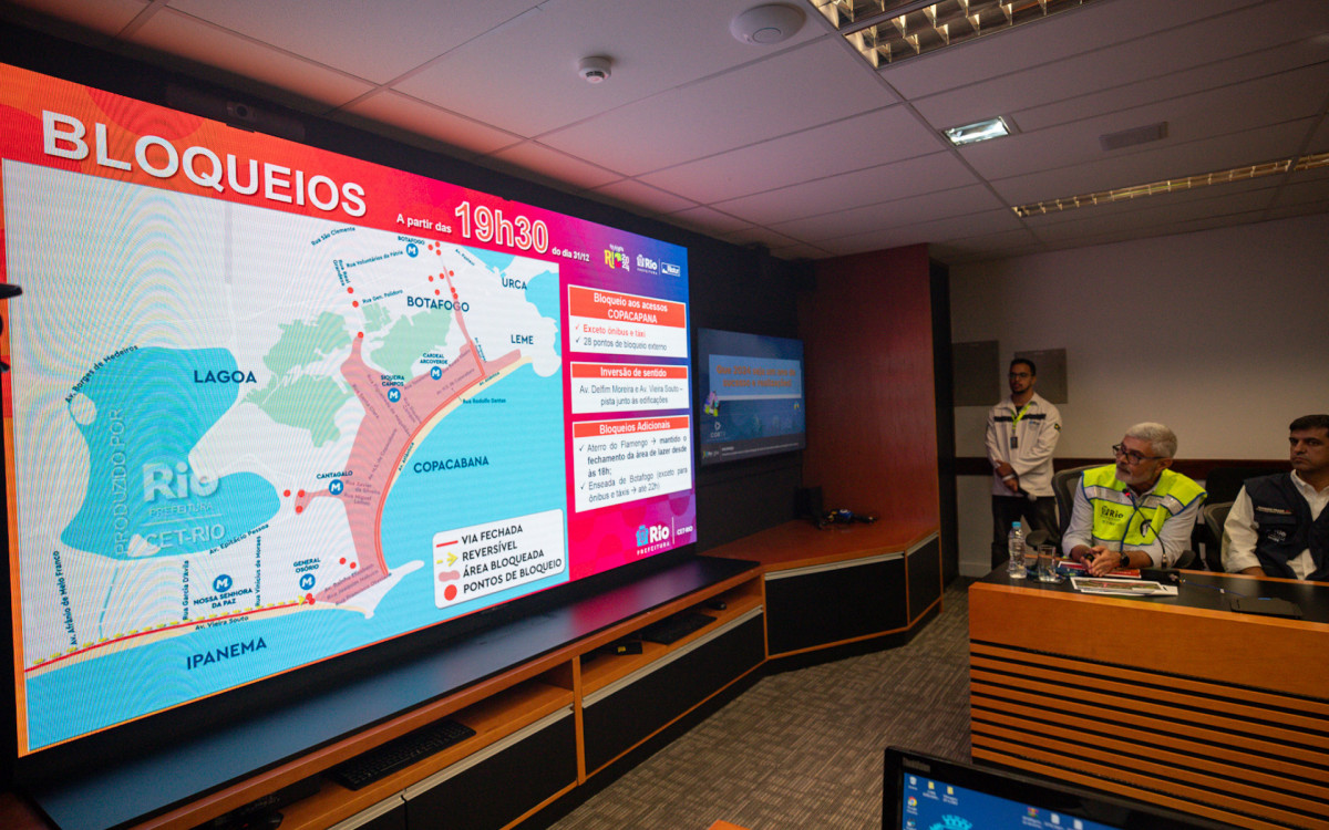 Coletiva da Prefeitura sobre o Réveillon na Sala de Crise do Centro de Operações Rio (COR), nesta terça-feira (26)