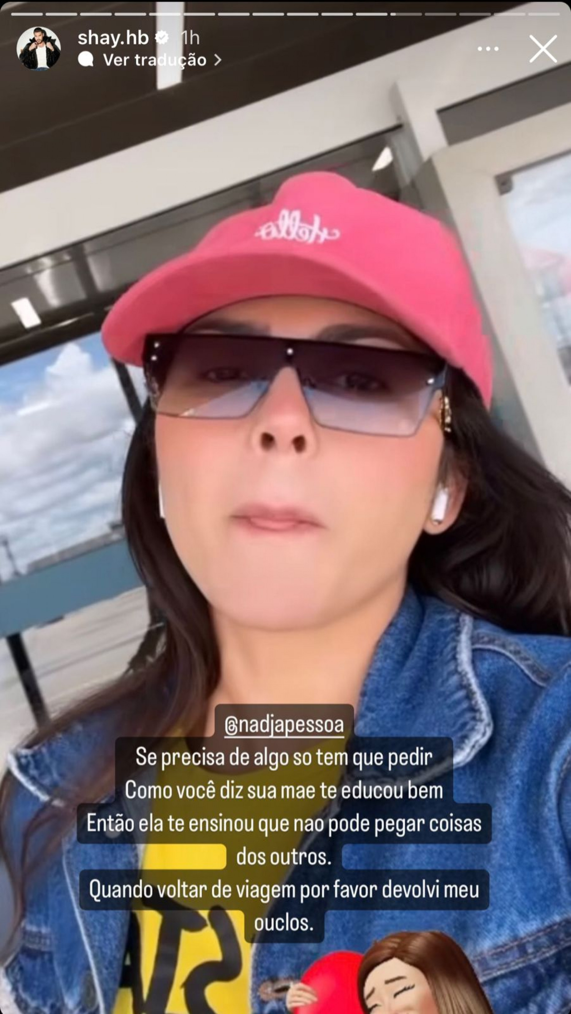 Shayan pediu para que Nadja devolva seus óculos - Reprodução / Instagram