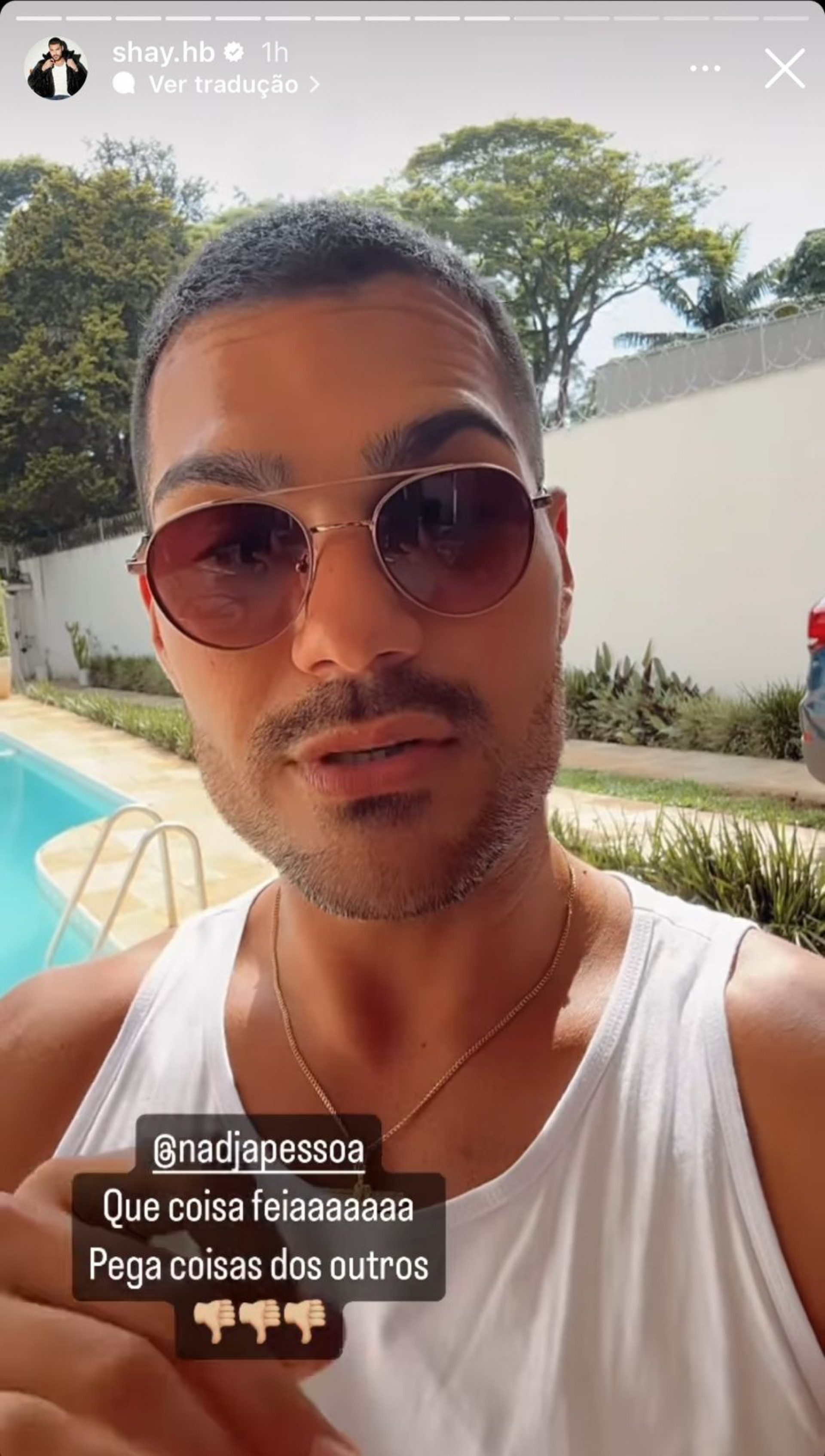 Shay acusa Nadja Pessoa de pegar óculos sem sua permissão - Reprodução / Instagram