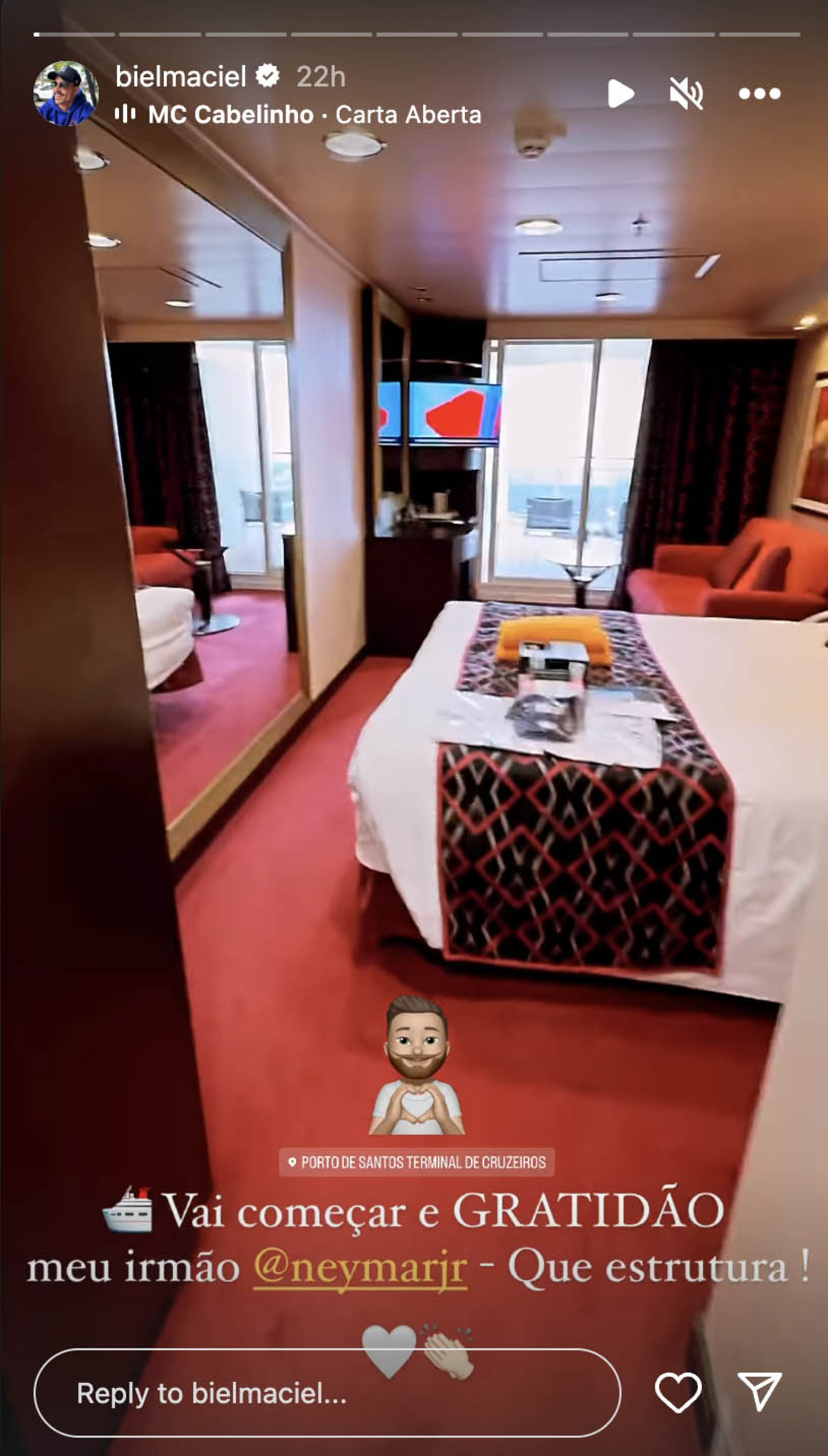 Famosos mostram detalhes de cabines luxuosas de cruzeiro de Neymar - Reprodução / Instagram