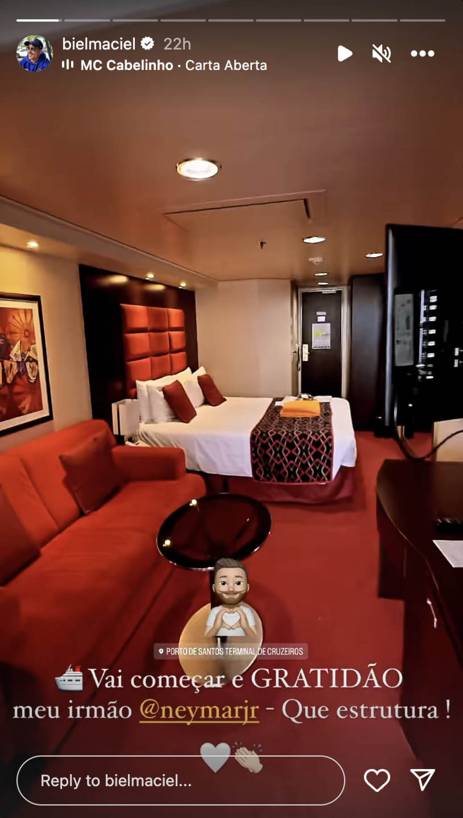Famosos mostram detalhes de cabines luxuosas de cruzeiro de Neymar - Reprodução / Instagram