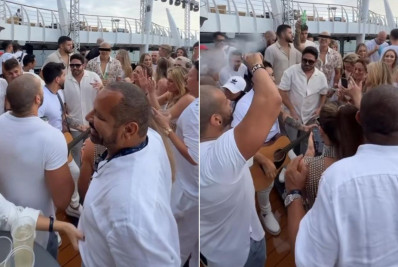 Vídeo: ‘Alterado’ pai de Neymar curte show no cruzeiro do filho