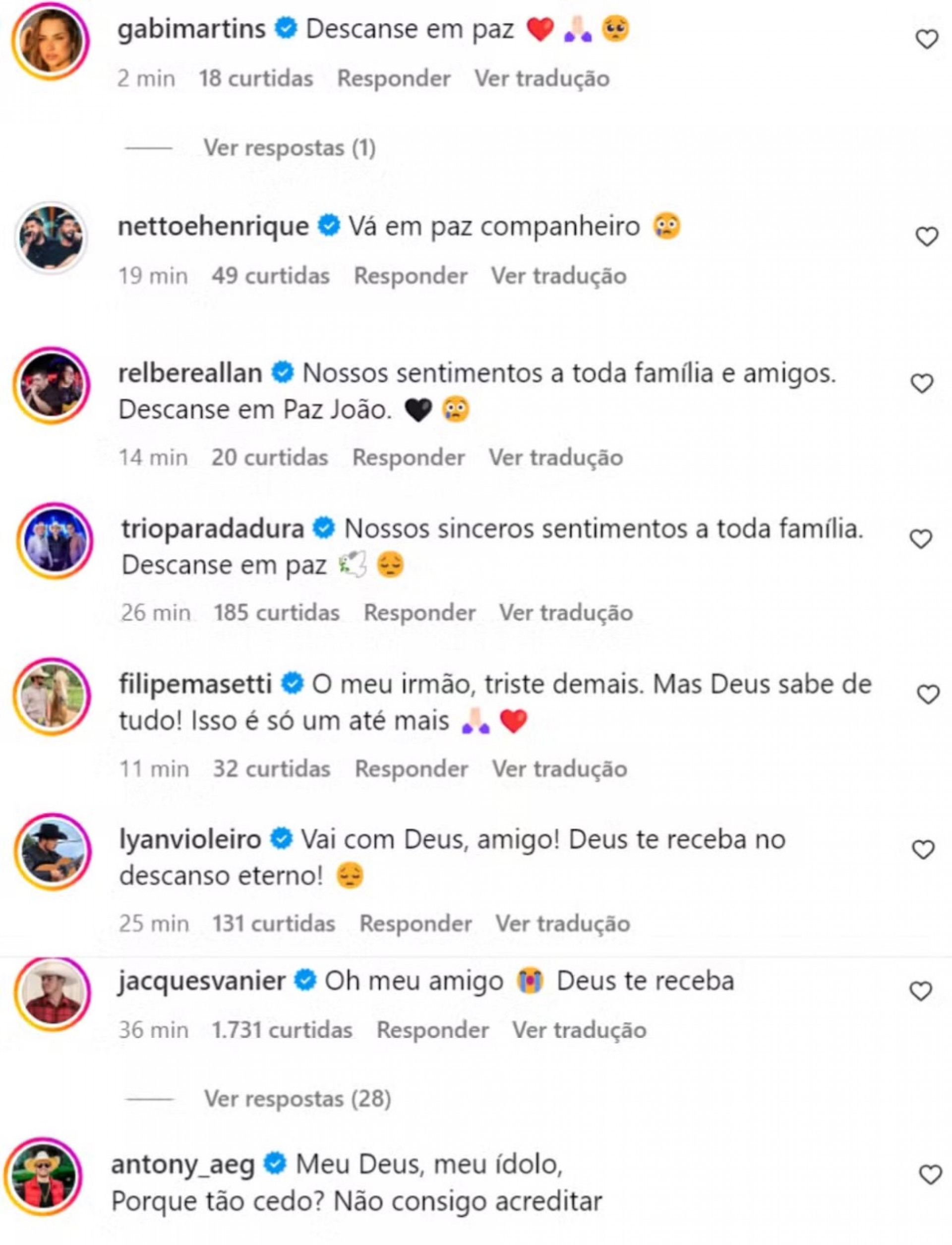 Famosos lamentam morte do cantor João Carreiro - Reprodução / Instagram