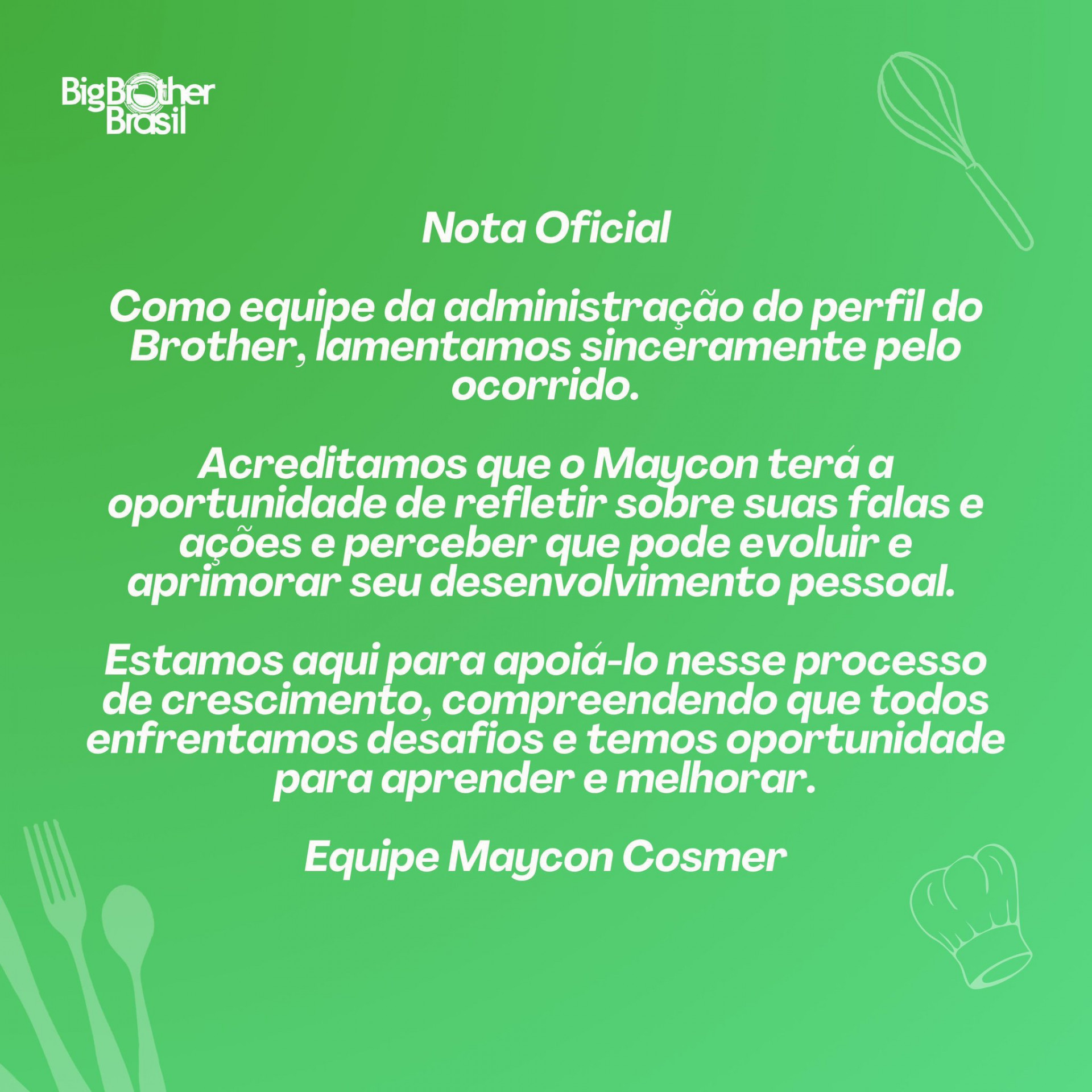 Equipe de Maycon, do BBB 24 se pronuncia após participante ter sido acusado de capacitismo - Reprodução