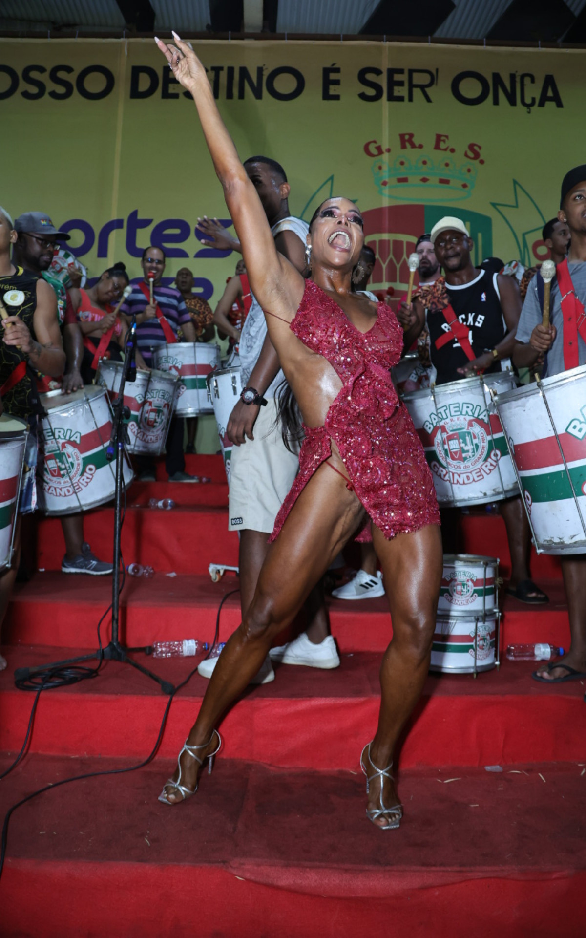 Adriana Bombom celebra aniversário em ensaio na quadra da Grande Rio