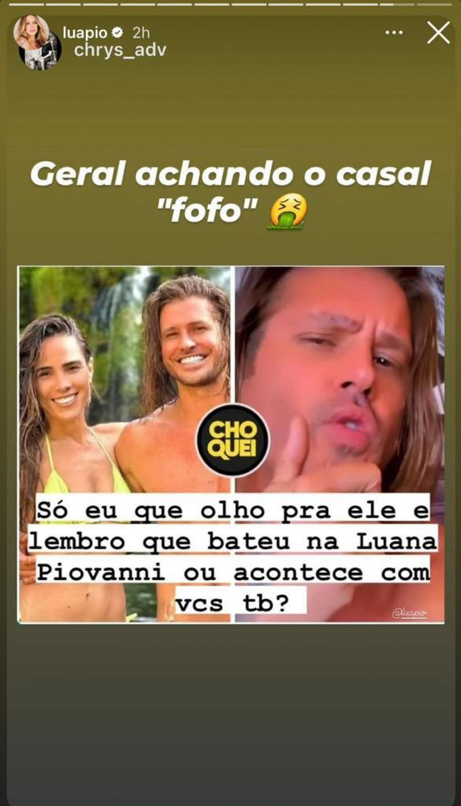 Print de postagem Luana Piovani sobre relacionamento de Wanessa Camargo e Dado Dolabella - Reprodução/Instagram