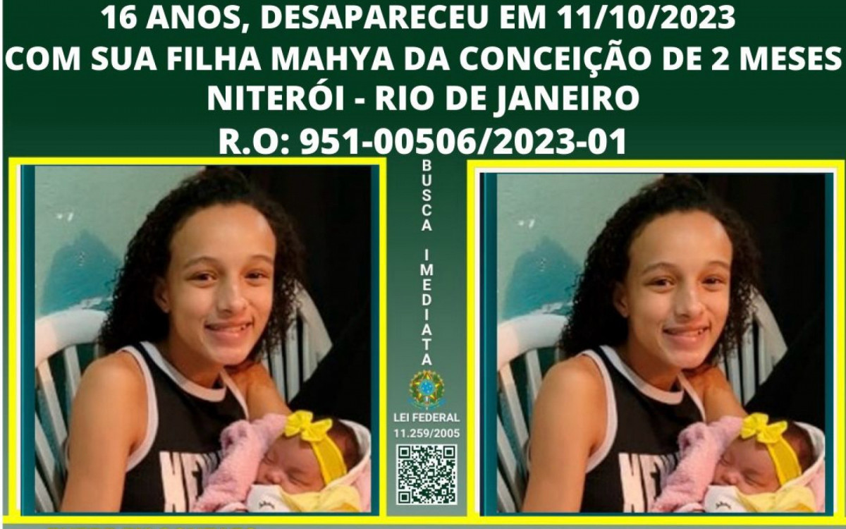 O programa SOS Crianças Desaparecidas postou cartaz pedindo ajuda para encontrar o paradeiro da adolescente Maria Clara e da bebê 