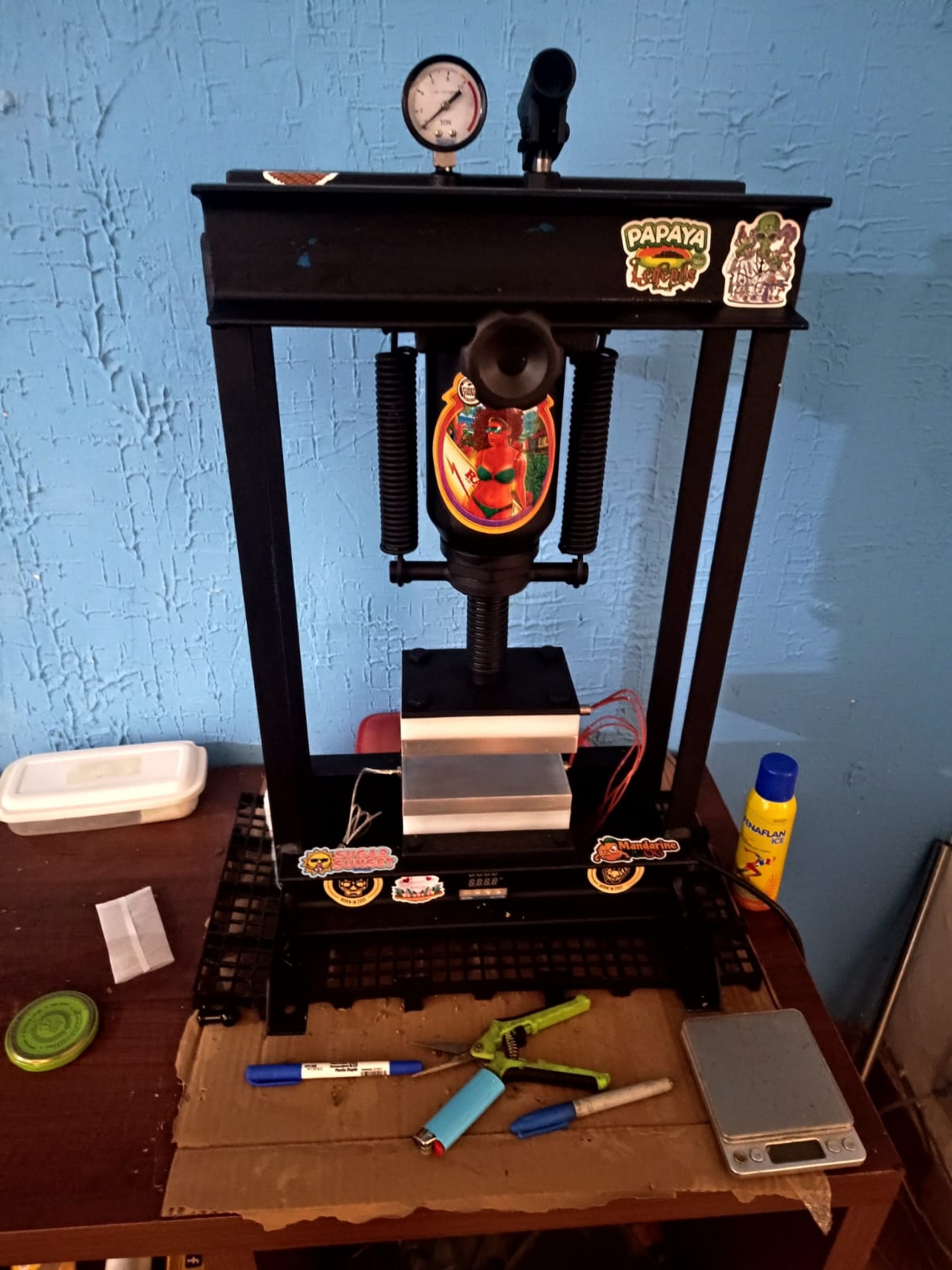 O laboratório contava com uma grande estufa com plantas, maquinário e pacotes de cannabis sativa