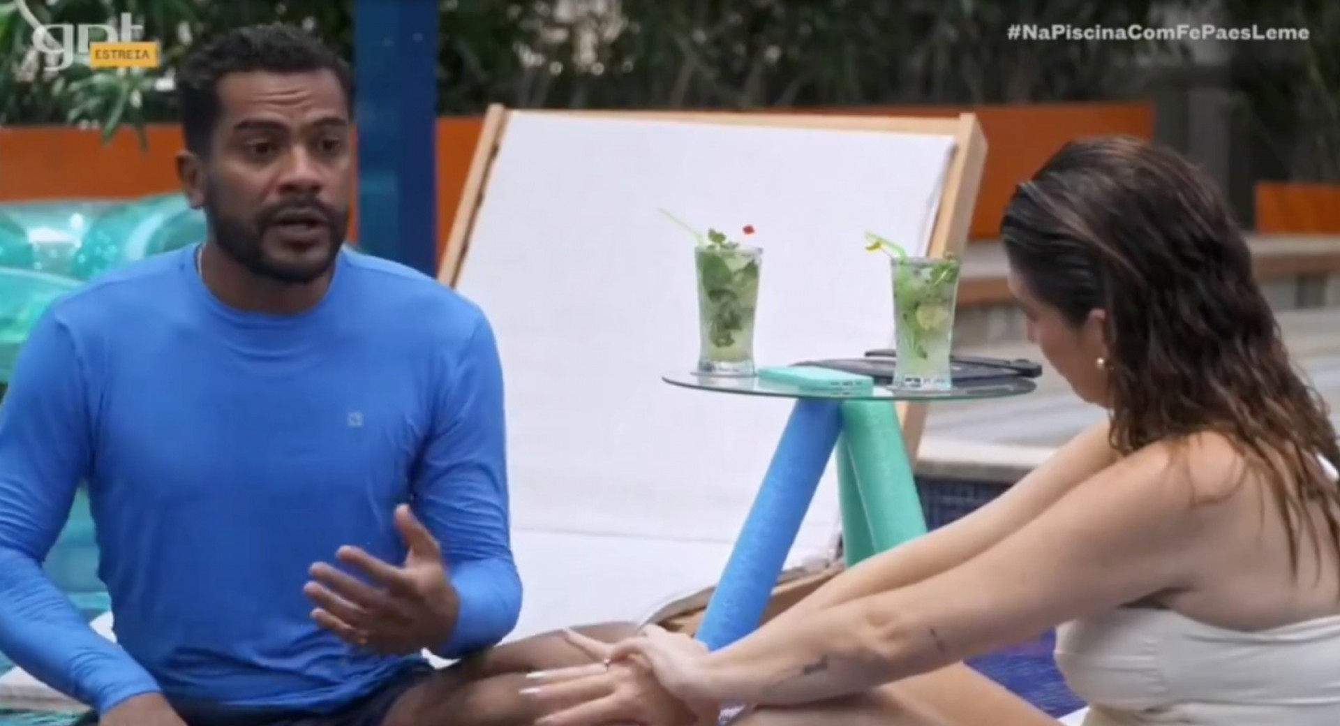 Samuel de Assis reflete sobre relacionamento aberto no programa de estreia do 'Na Piscina com Fe Paes Leme', da GNT - Reprodução