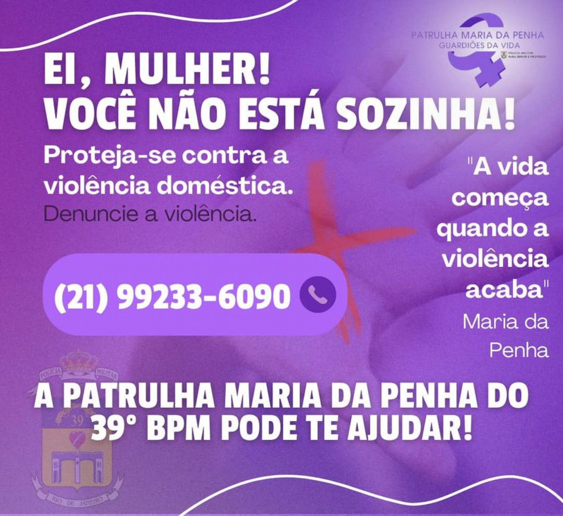 Novo contato Patrulha Maria da Penha 39º BPM - Belford Rpxp - Divulgação / Dani Souza 