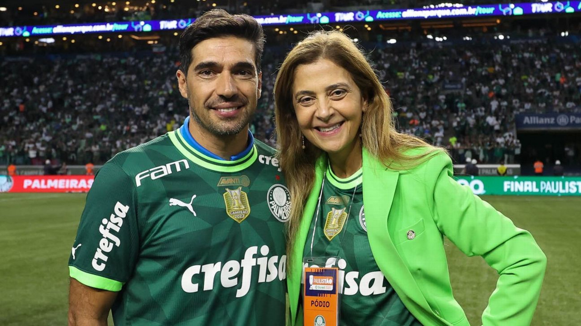 Abel Ferreira, treinador do Palmeiras, e Leila Pereira, presidente do clube - Cesar Greco / Palmeiras