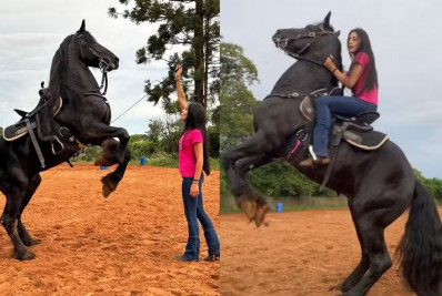 Ana Castela exibe habilidade com cavalo e se define como 'encantadora' do animal