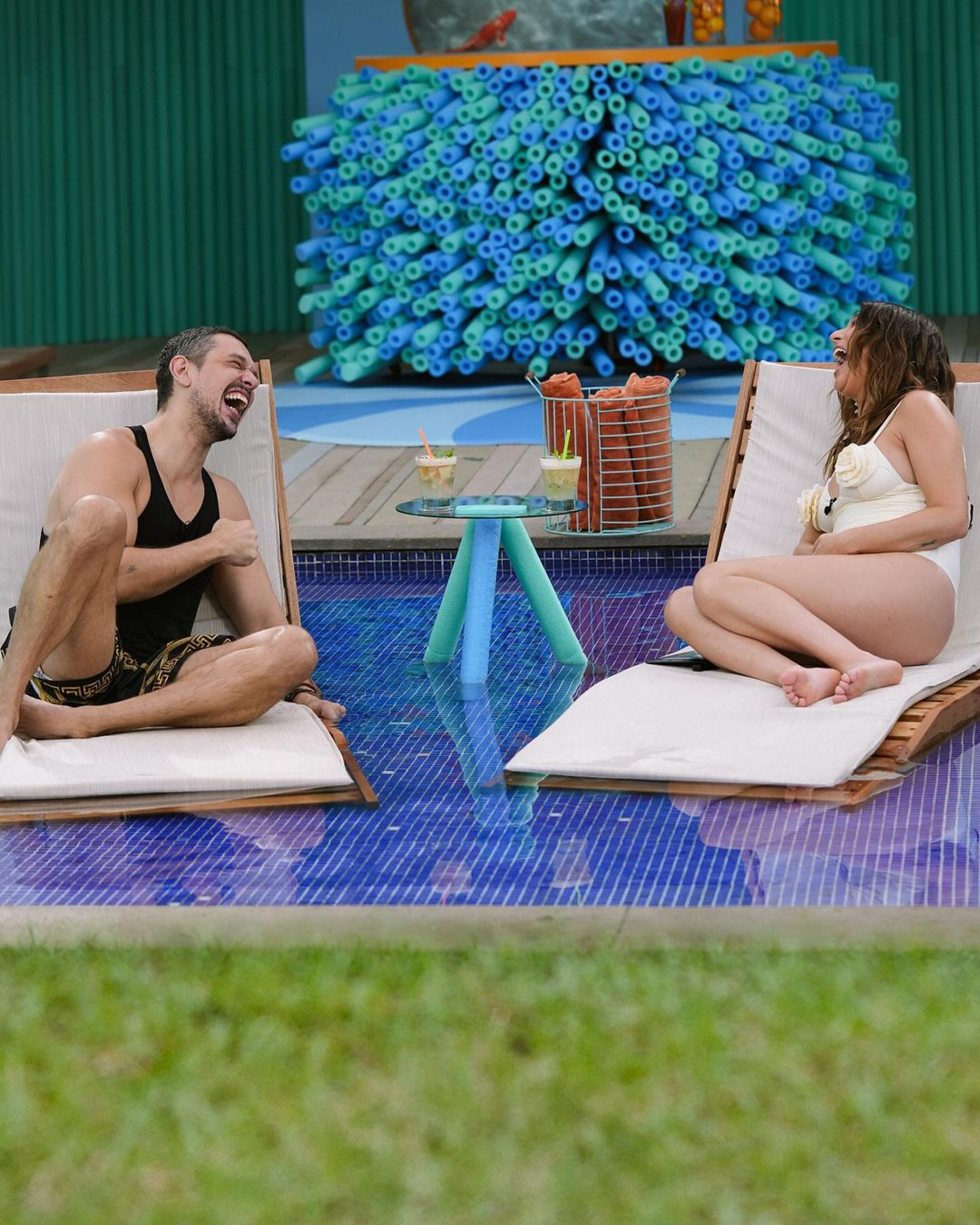 João Vicente de Castro e Fê Paes Leme no programa 'Na Piscina com Fê Paes Leme' - Reprodução