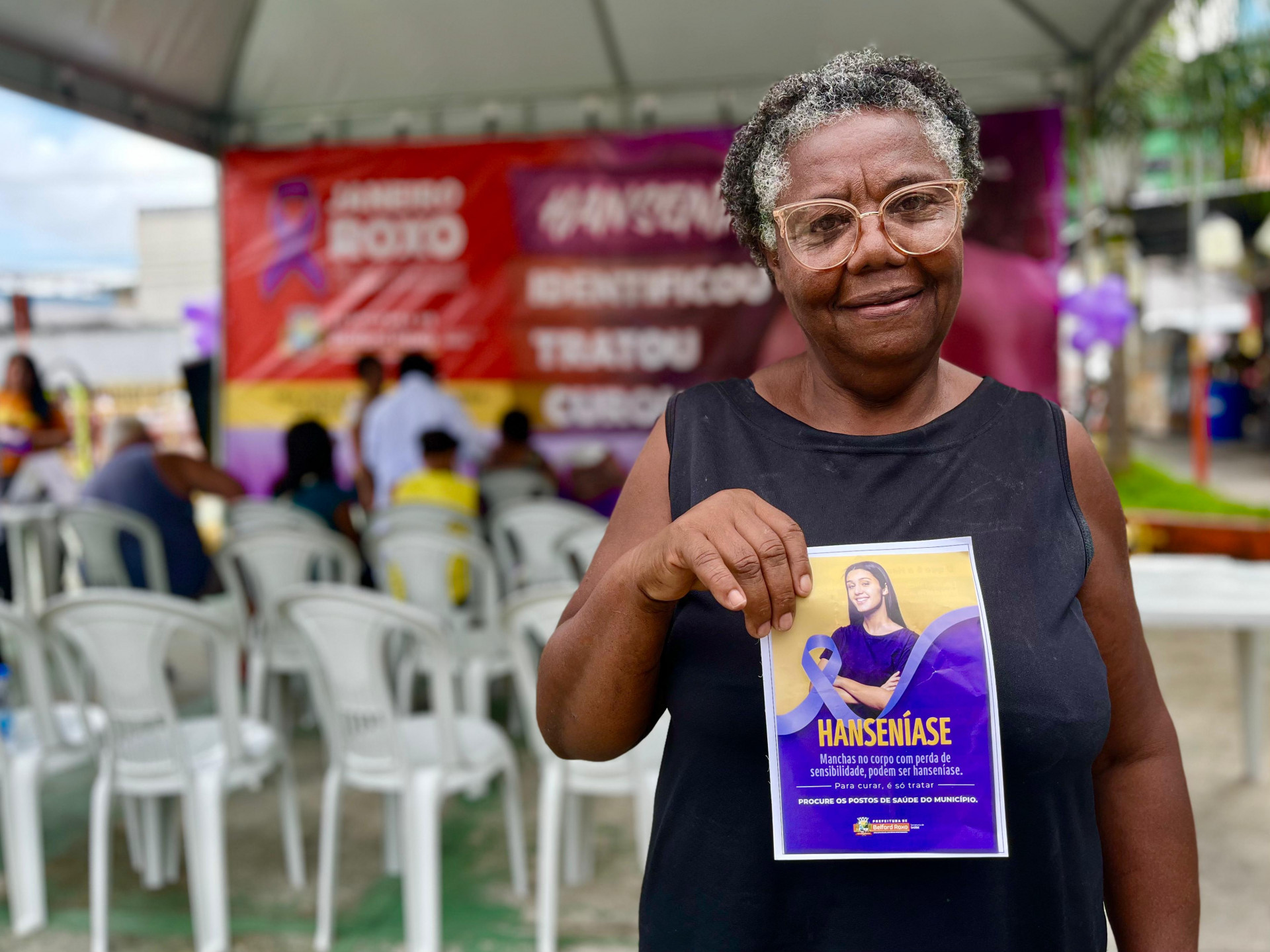 A aposentada e moradora do bairro Bom Pastor, Maria de Assunção, 64 anos, visitou a tenda para fazer avaliação de uma mancha na pele - Kristian Amarante/PMBR